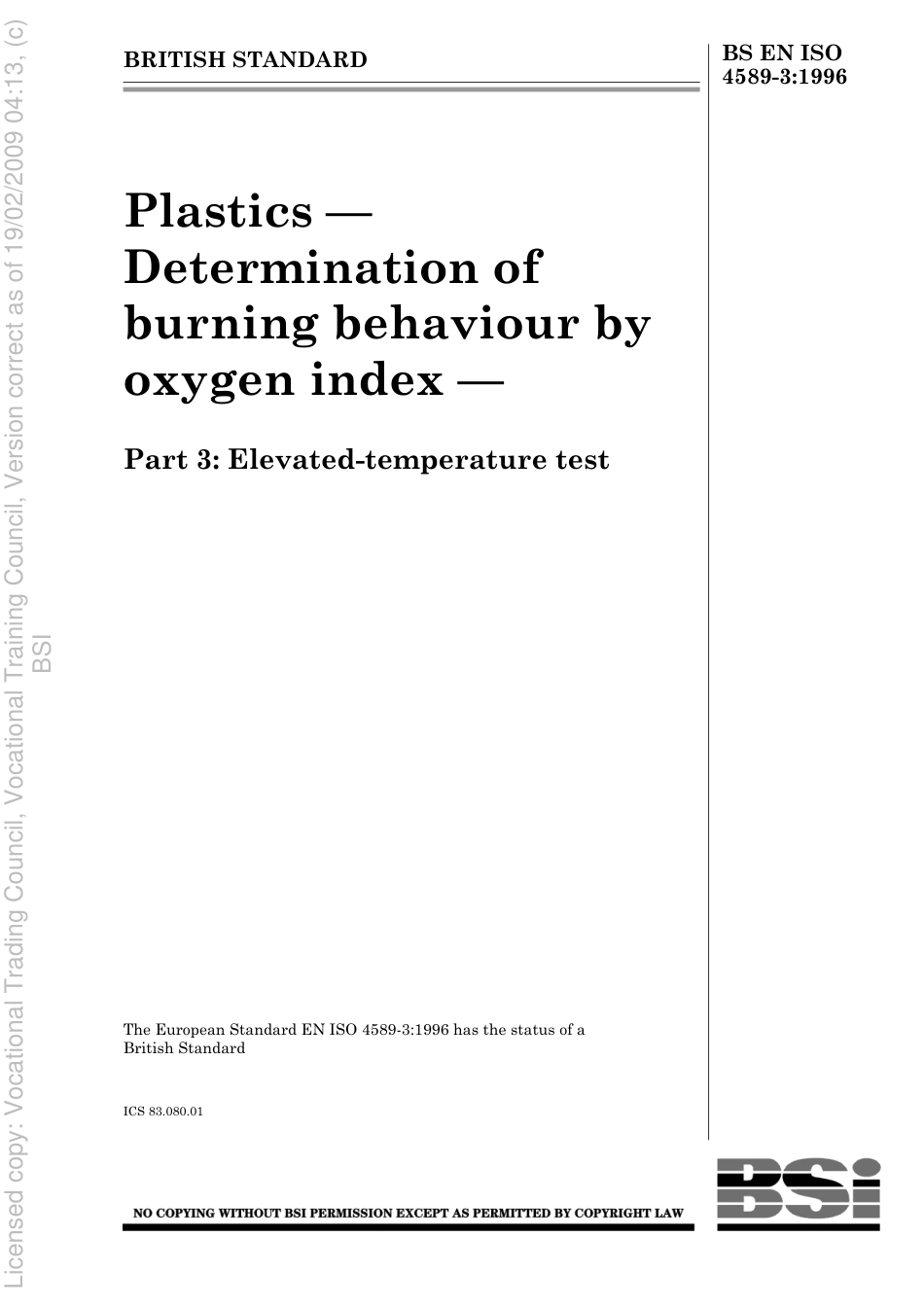 BS EN ISO 4589-3 1996.pdf_第1页