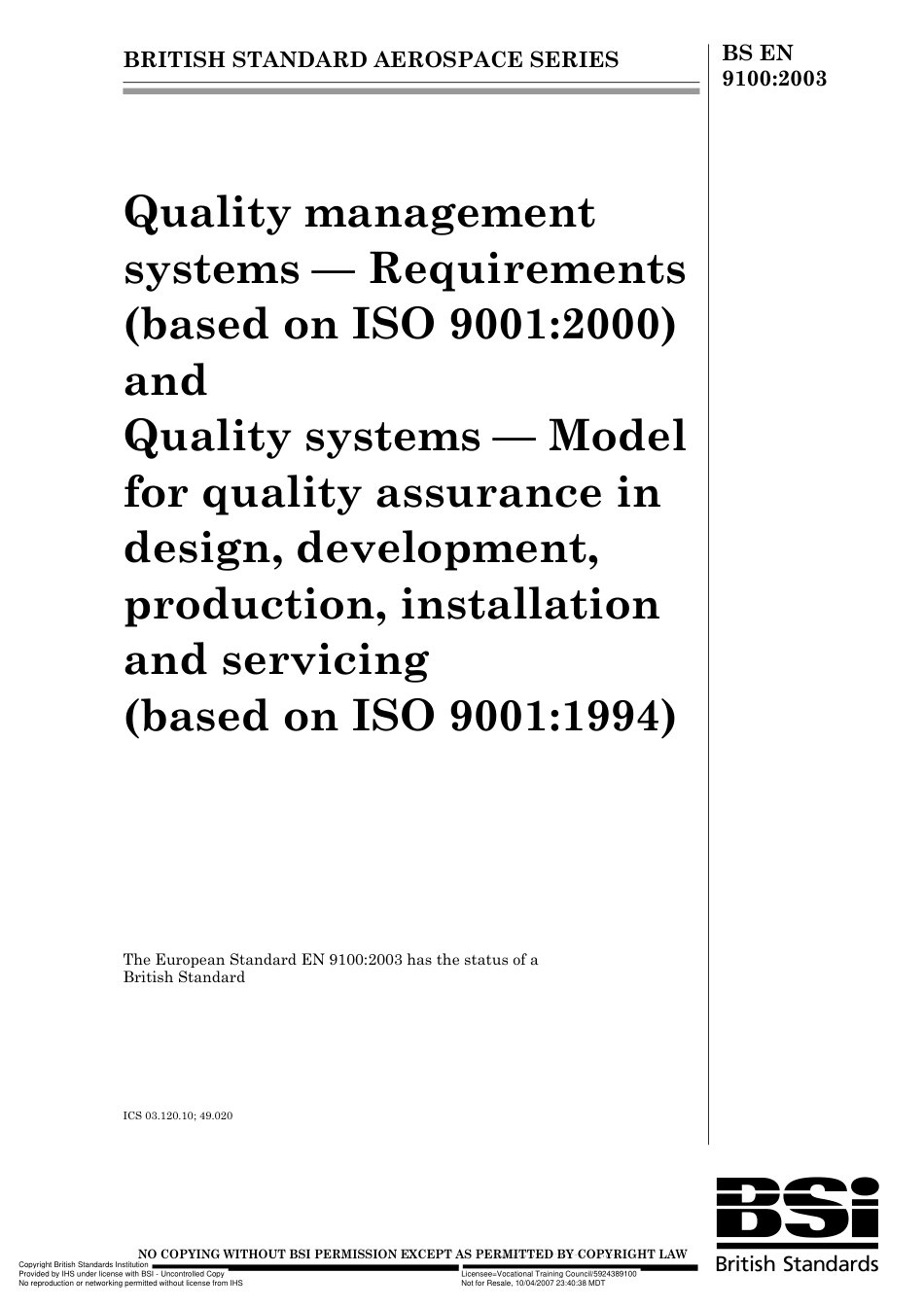 BS EN 9100 2003.pdf_第1页