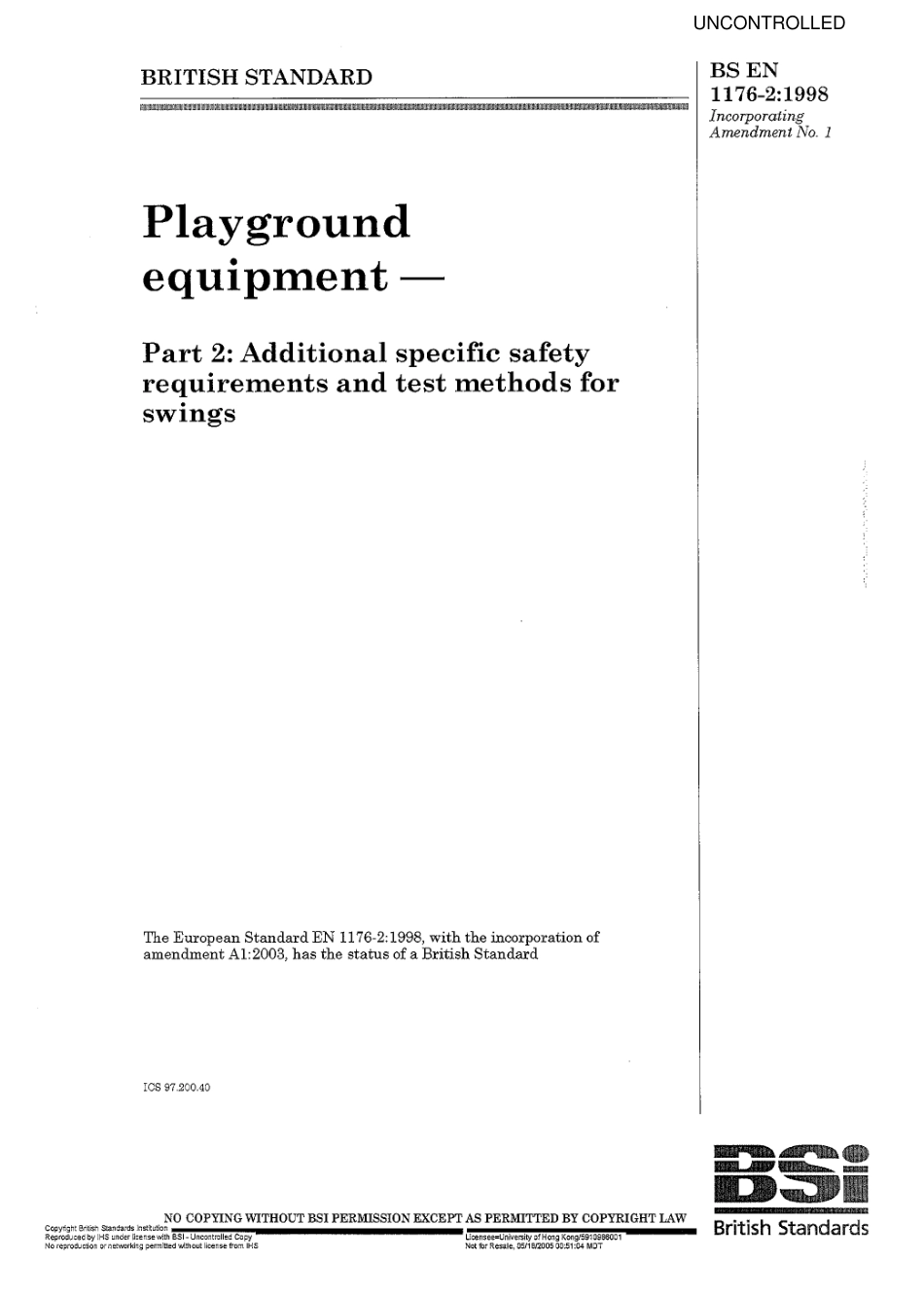 BS EN 1176-2-1998+amd1(uncontrolled).PDF_第1页