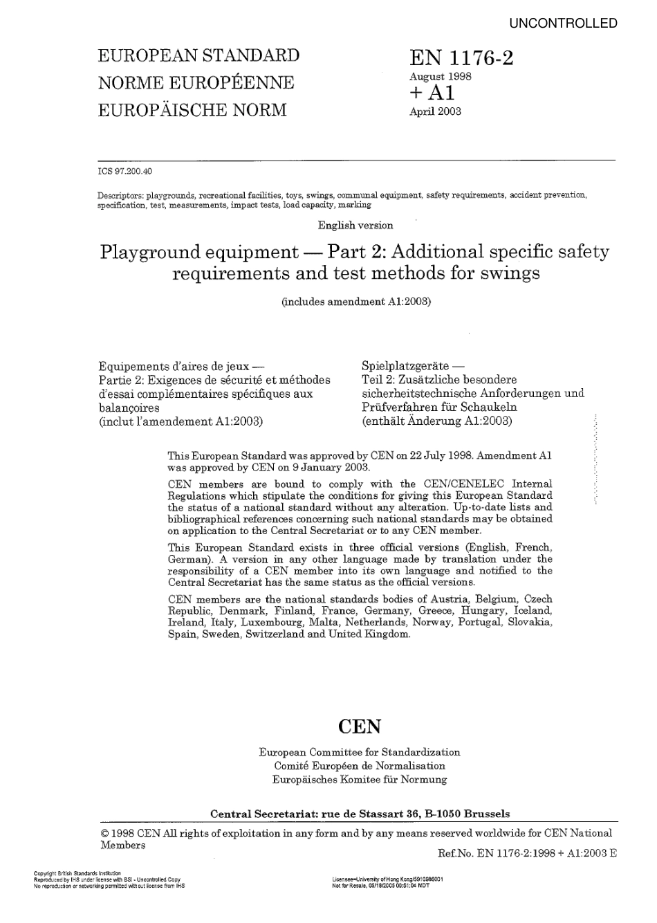 BS EN 1176-2-1998+amd1(uncontrolled).PDF_第3页