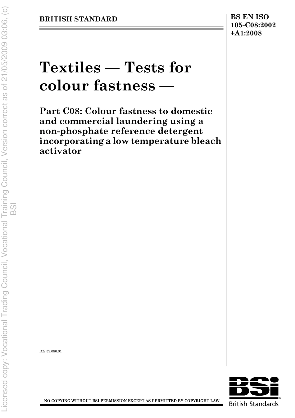 BS EN ISO 105-C08 2002 + A1 2008.pdf_第1页