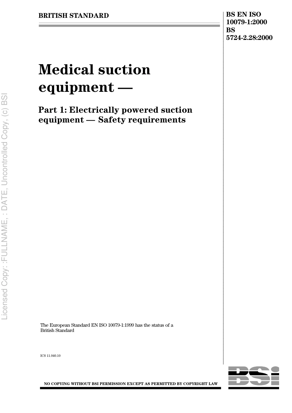 BS EN ISO 10079-1 2000.pdf_第1页