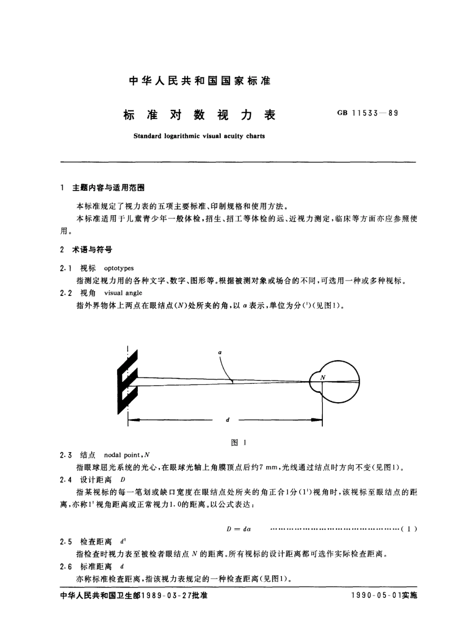GB 11533-1989 标准对数视力表.pdf_第1页