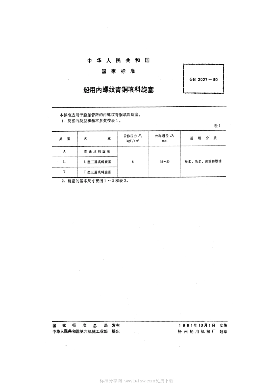 GB 2027-1980 船用内螺纹青铜填料旋塞.pdf_第2页