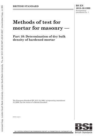 BSEN1015-10-1999砌砖体用灰浆的试验方法.硬化灰浆的毛体积干密度的测定.pdf