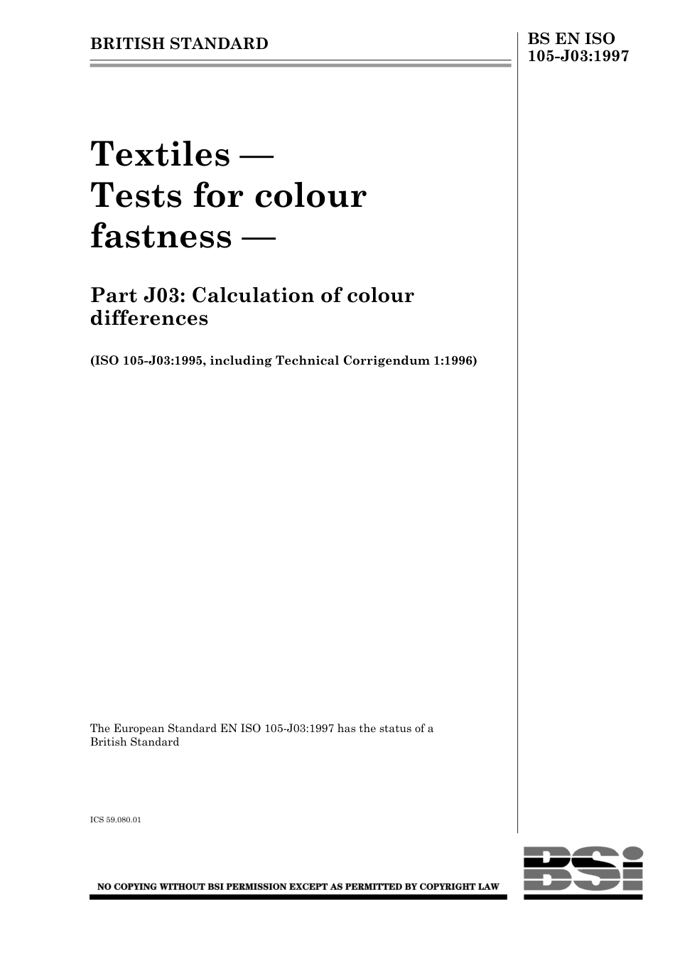 BS EN ISO 105-J03 1997.pdf_第1页