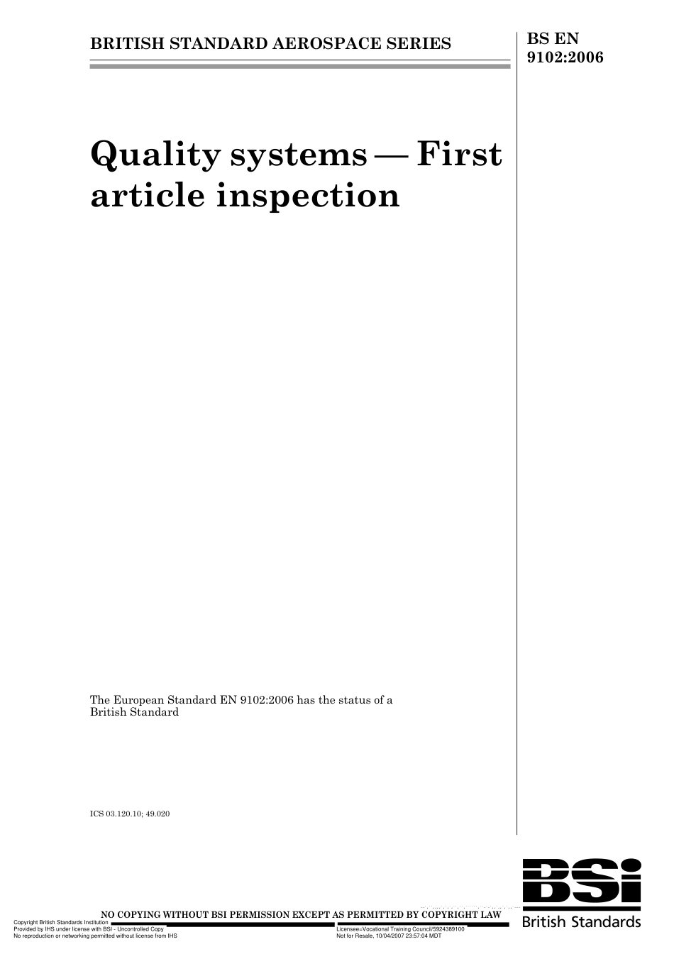 BS EN 9102 2006.pdf_第1页