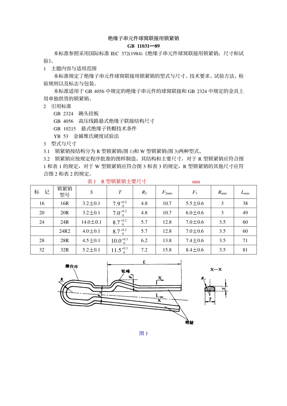 GB 11031-1989 绝缘子串元件球窝联接用锁紧销.pdf_第1页