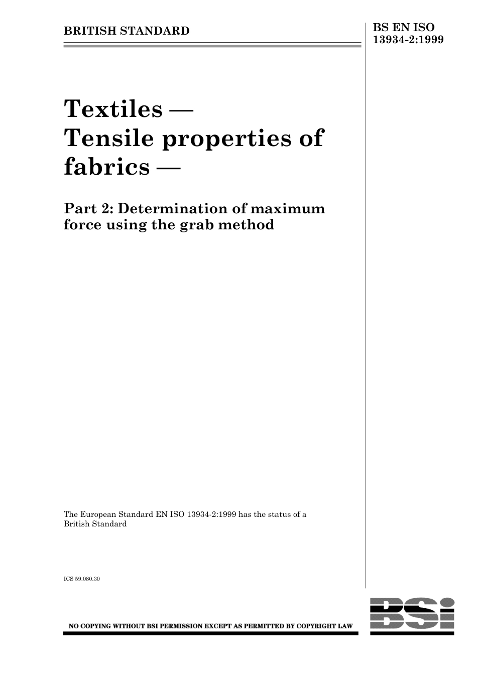 BS EN ISO 13934-2 1999.pdf_第1页