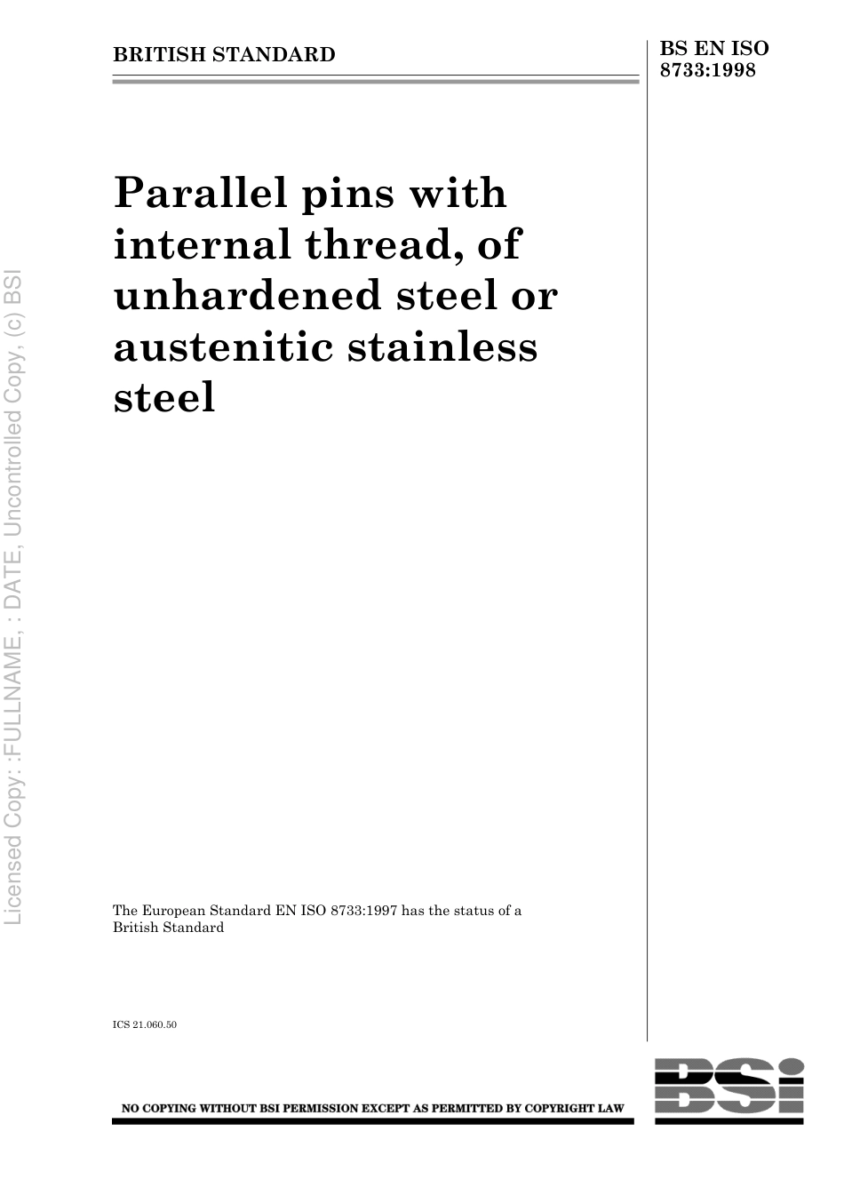 BS EN ISO 8733 1998.pdf_第1页