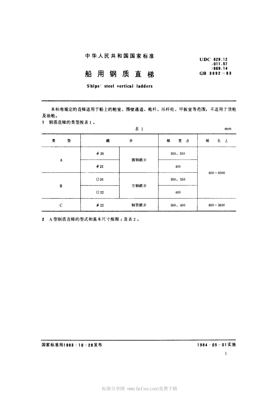 GB 3892-1983 船用钢质直梯.pdf_第2页