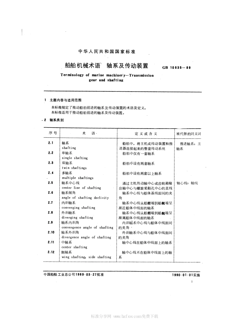 GB 10835-1989 船舶机械术语 轴系及传动装置.pdf_第2页