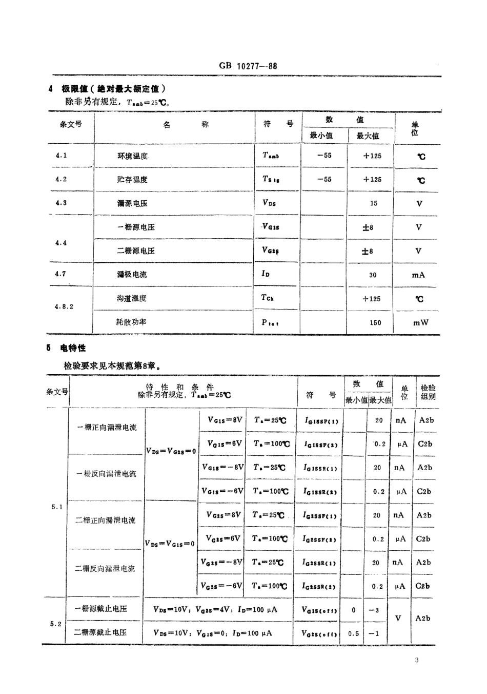 GB 10277-1988 电子元器件详细规范4CS1421型硅高频双绝缘栅场效应晶体管(可供认证用).pdf_第3页