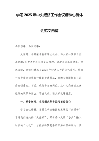 学习2025年中央经济工作会议精神心得体会范文两篇.docx