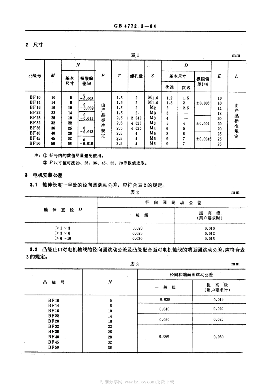 GB 4772.3-1984 电机尺寸及公差 凸缘号BF10～BF50 小型装入式电动机.pdf_第2页