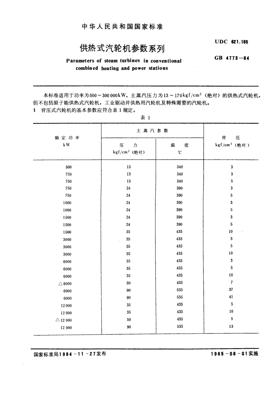 GB 4773-1984 供热式汽轮机参数系列.pdf_第1页