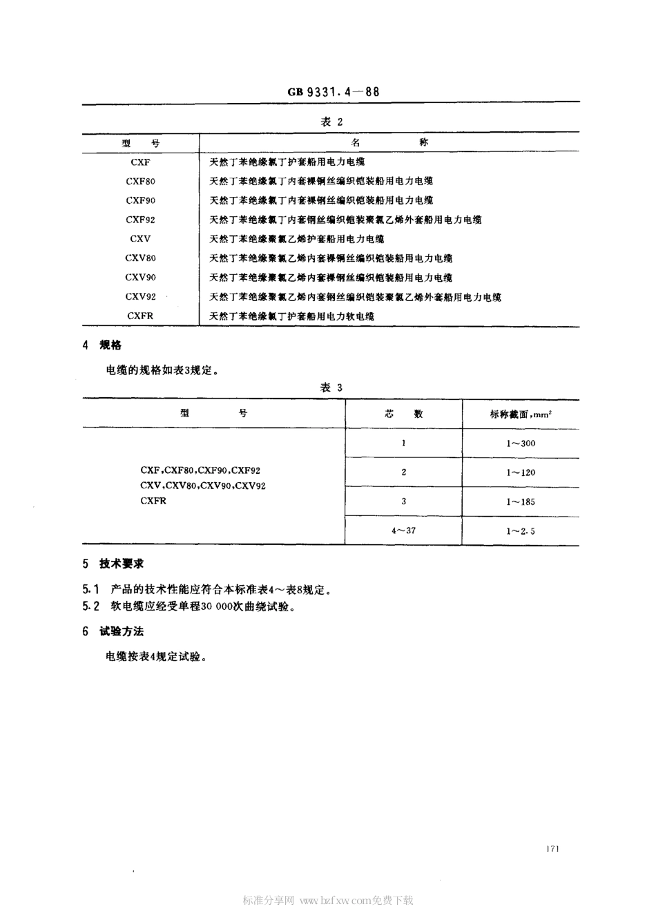 GB 9331.4-1988 额定电压0.6∕1kV及以下船用电力电缆和电线 天然丁苯橡皮绝缘船用电力电缆.pdf_第2页