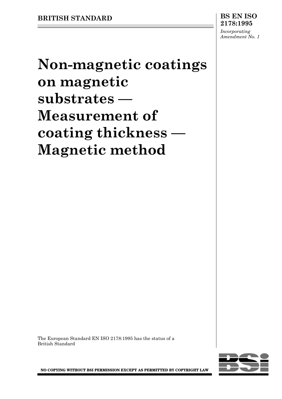 BS EN ISO 2178 (measurement of non-magnetic coating thicknes.pdf_第1页