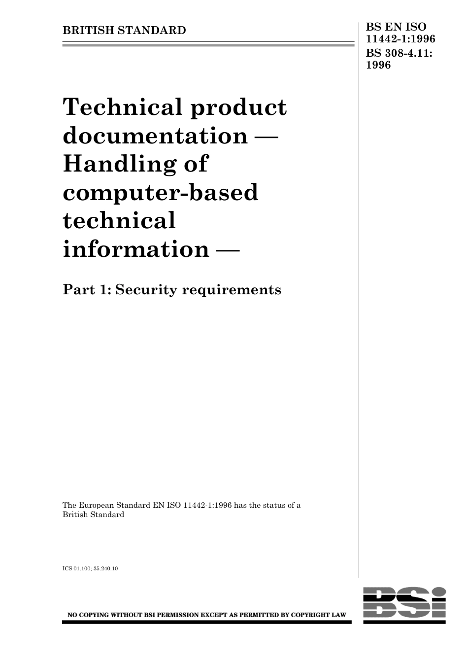 BS EN ISO 11442-1 1996.pdf_第1页