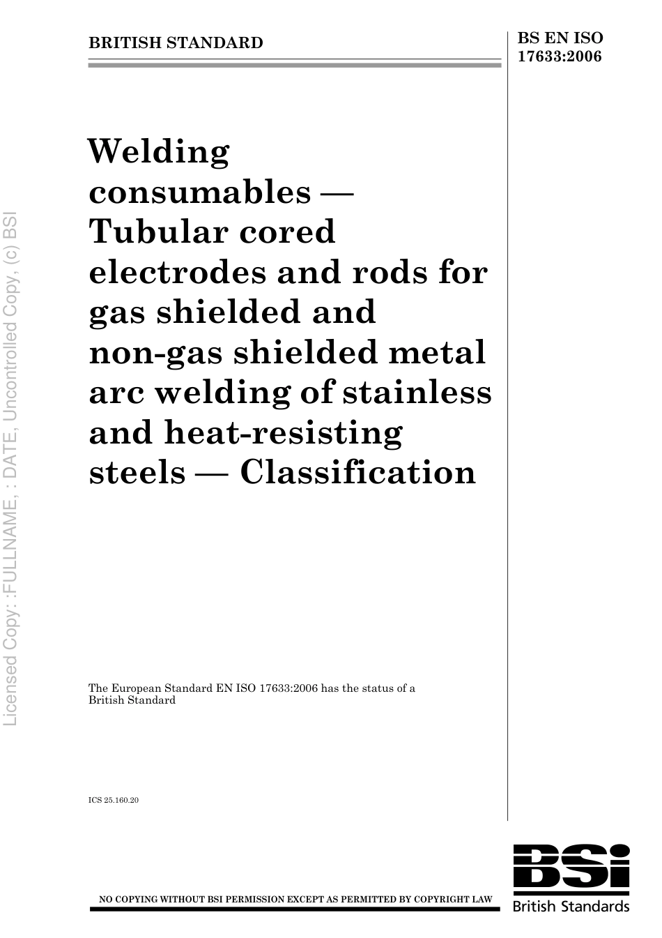 BS EN ISO 17633 2006.pdf_第1页
