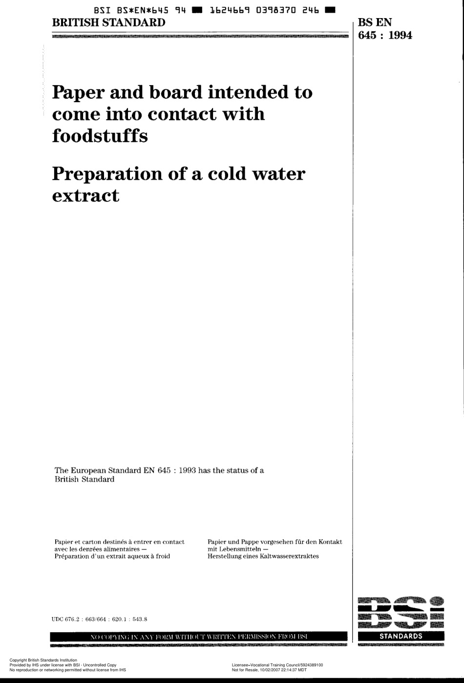 BS EN 645 1994.pdf_第1页