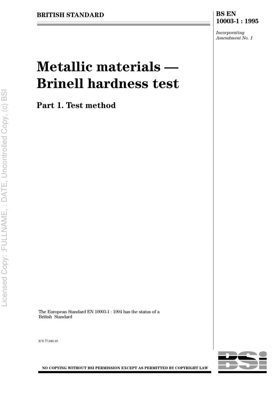 BS EN 10003-1 1995.pdf_第1页