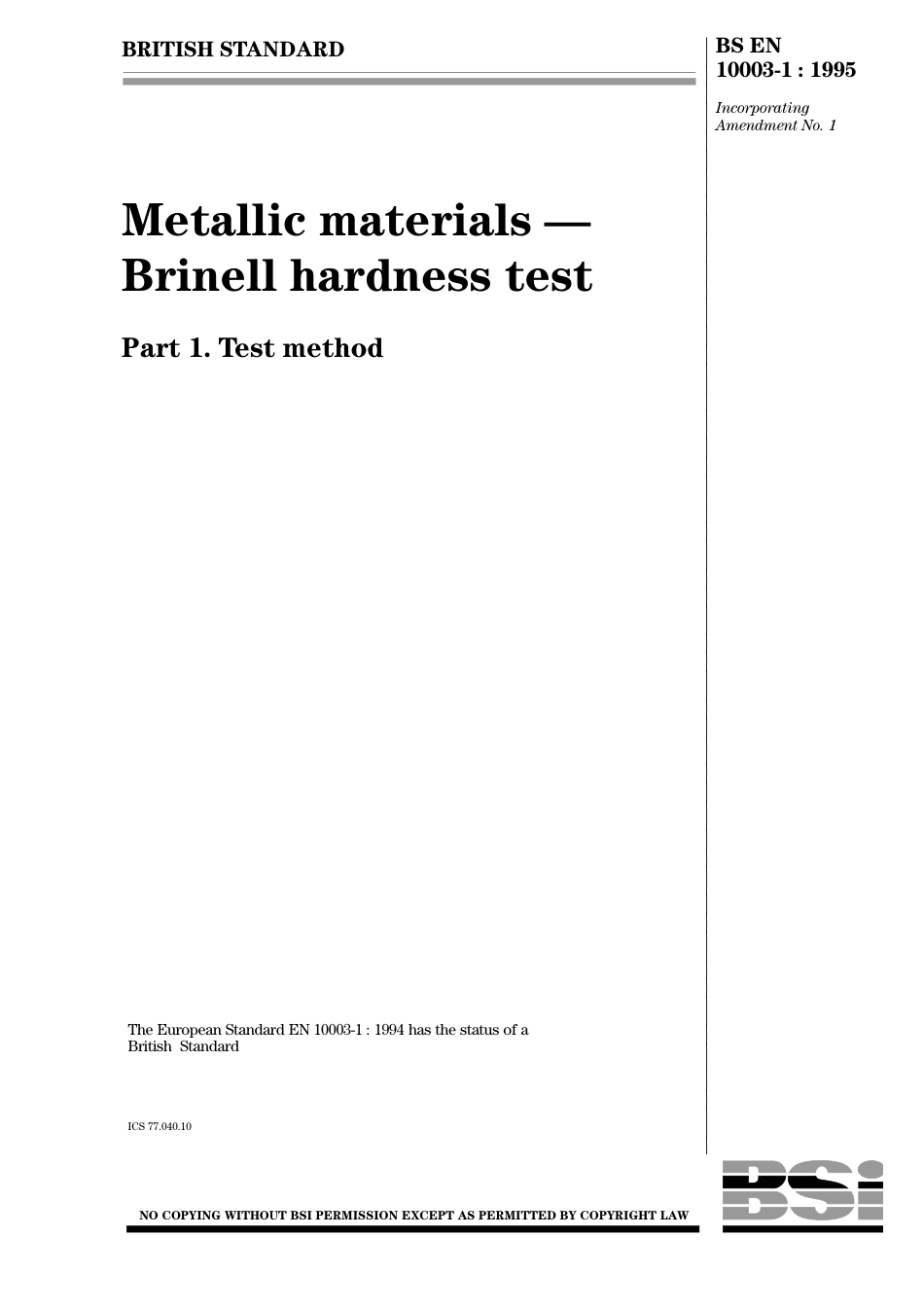 BS EN 10003-1 1995 (A1).pdf_第1页