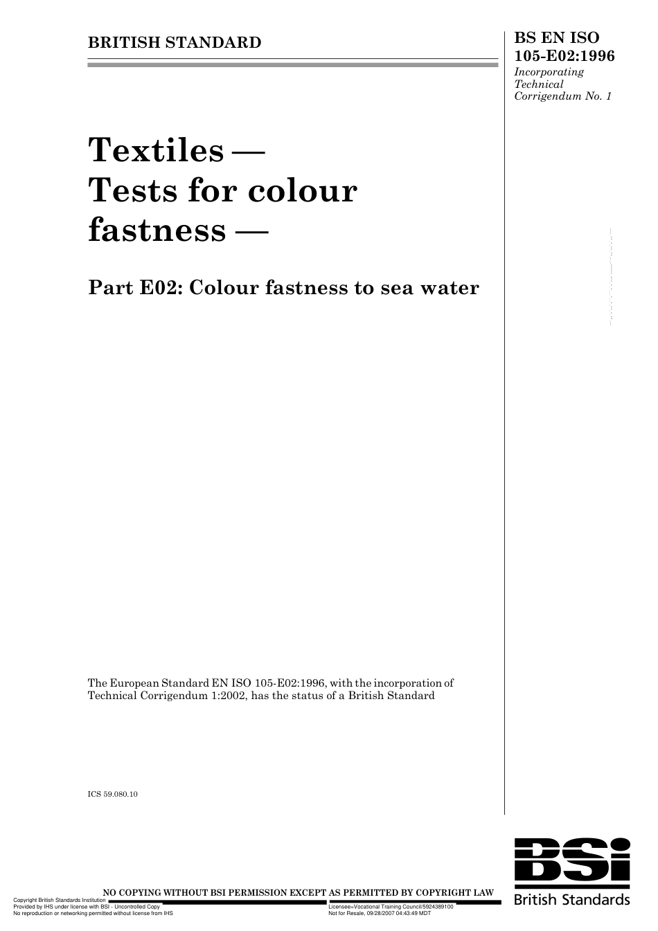 BS EN ISO 105-E02 1996 (Cor 1).pdf_第1页