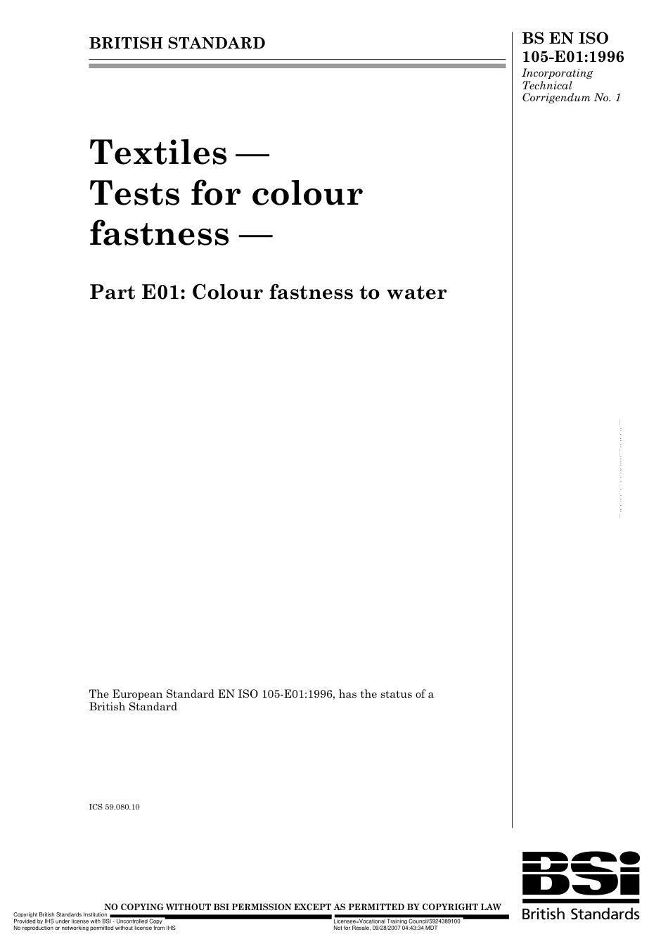 BS EN ISO 105-E01 1996 (Cor 1).pdf_第1页