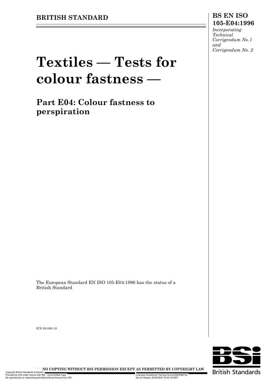 BS EN ISO 105-E04 1996 (Cor 1 2).pdf_第1页