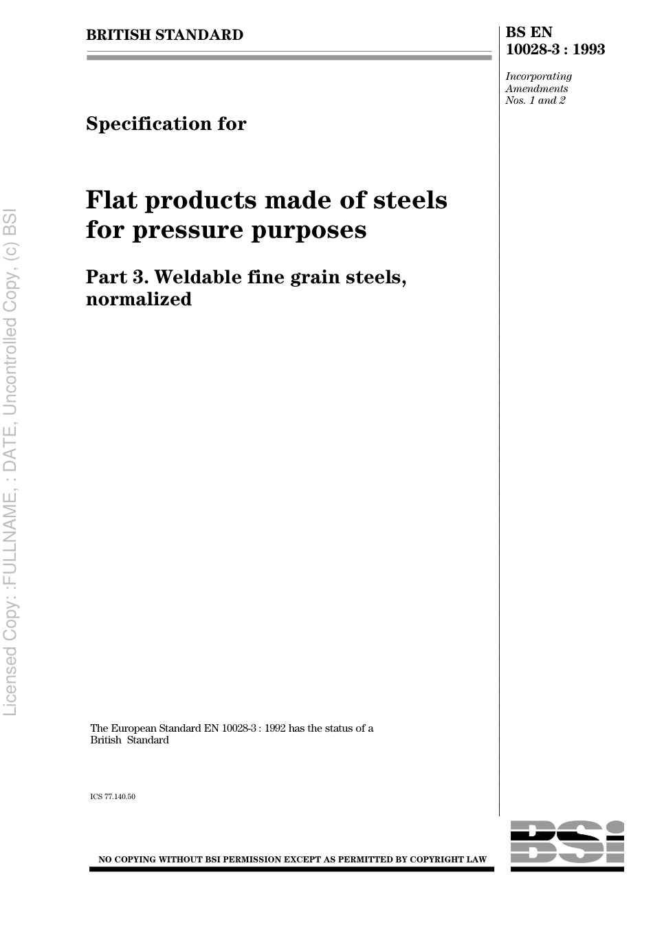 BS EN 10028-3 1993.pdf_第1页