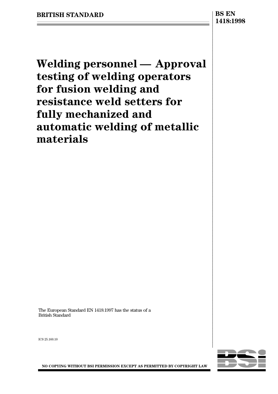 BS EN 1418 (Approval testing of welding personnel).pdf_第1页