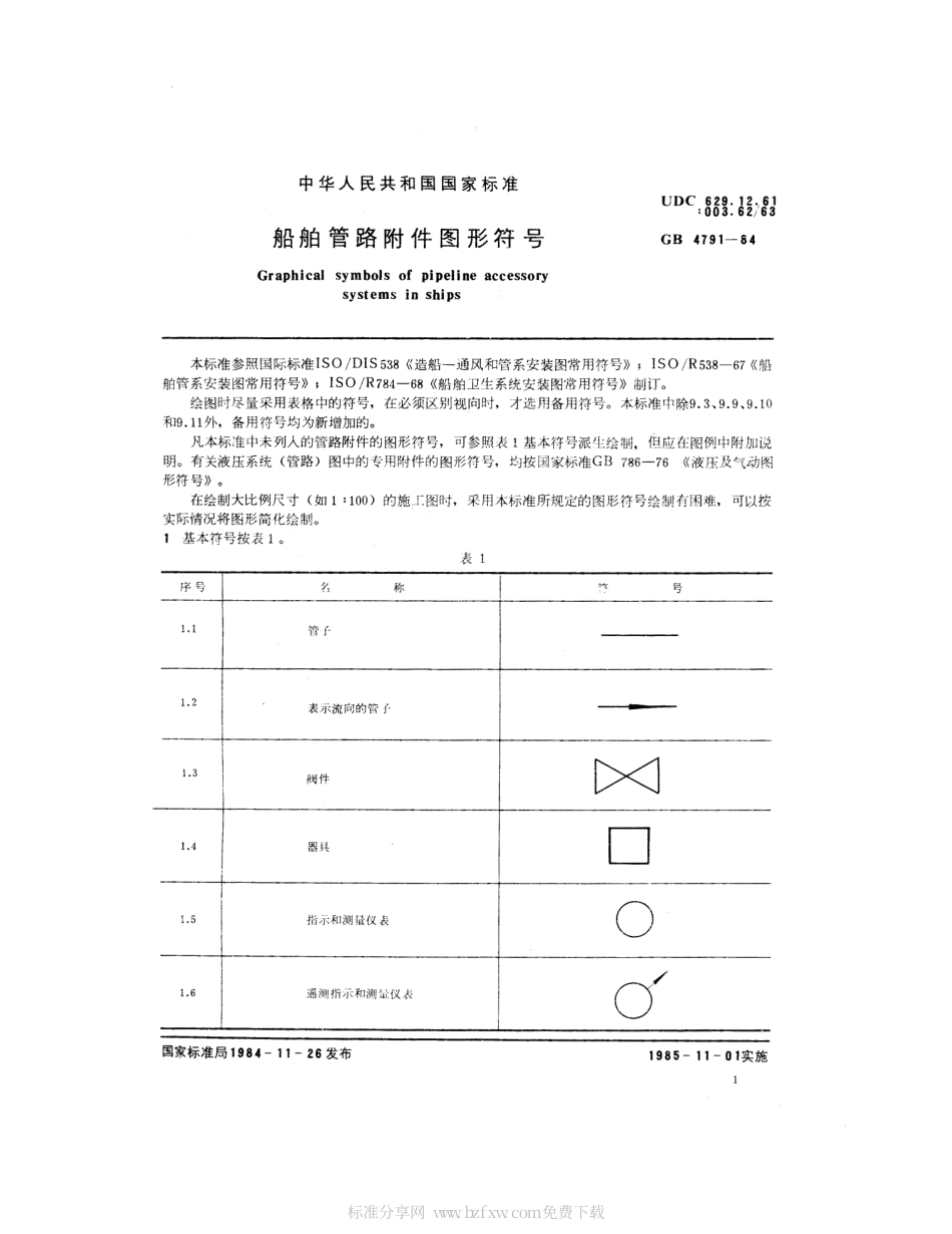 GB 4791-1984 船舶管路附件图形符号.pdf_第2页