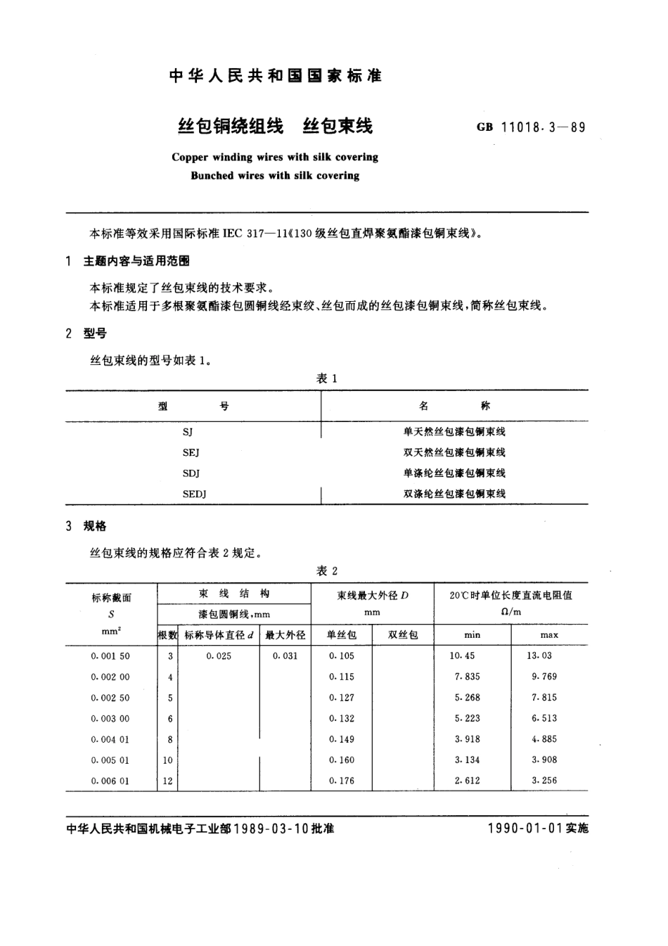 GB 11018.3-1989 丝包铜绕组线 丝包束线.pdf_第1页