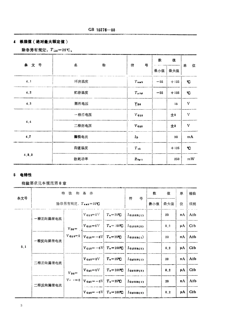 GB 10276-1988 电子元器件详细规范4CS142型硅高频双绝缘栅场效应晶体管(可供认证用).pdf_第3页
