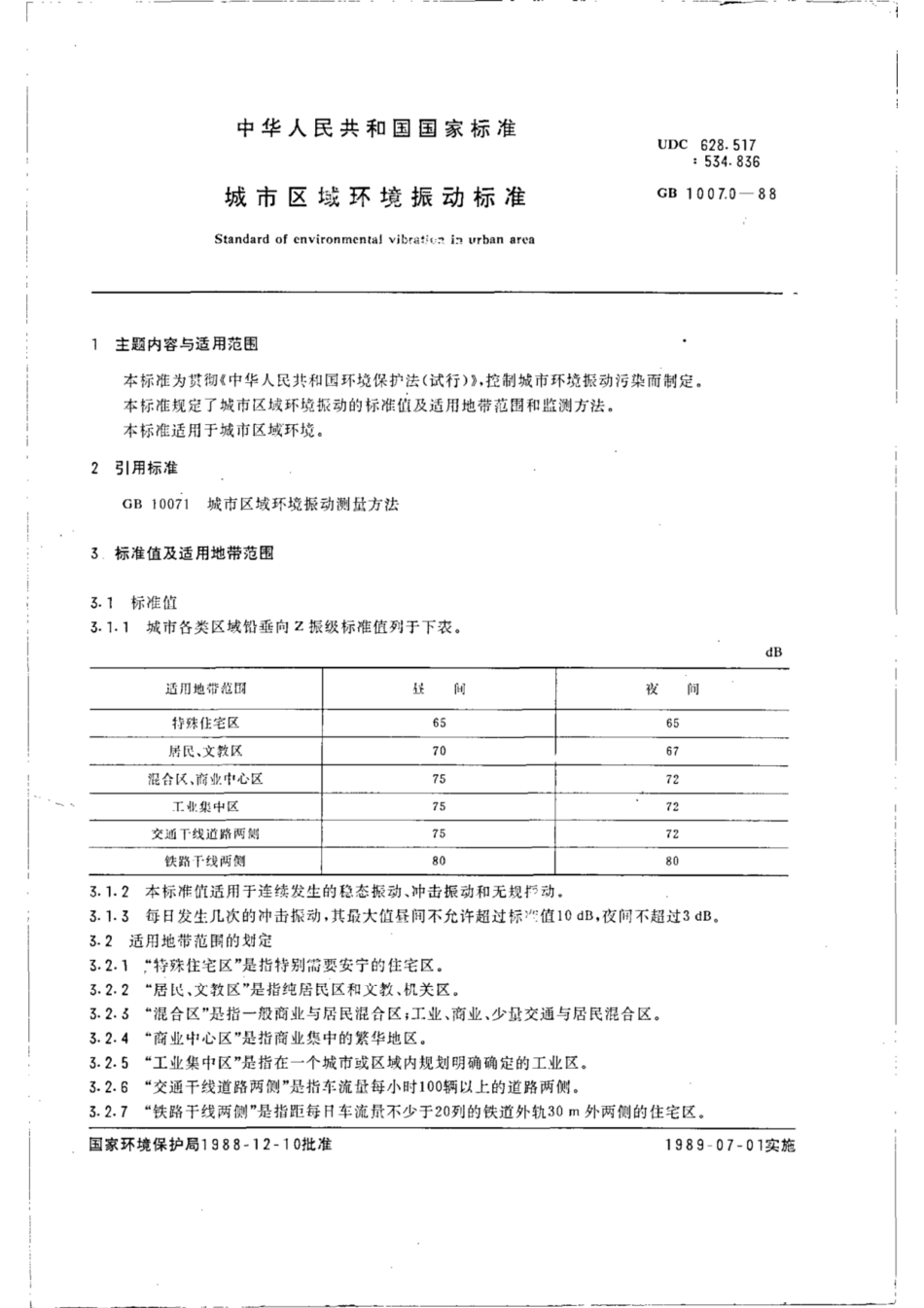 GB 10070-1988 城市区域环境振动标准.pdf_第3页