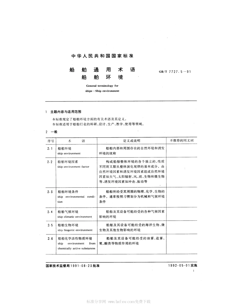 GBT 7727.5-1991 船舶通用术语 船舶环境.pdf_第2页