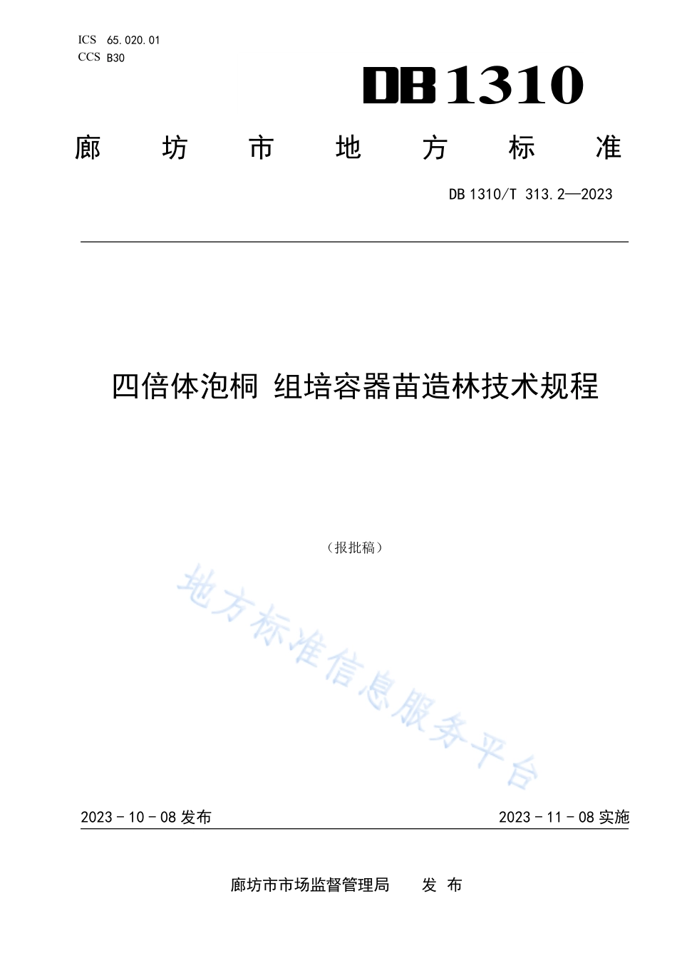 DB1310_T 313.2-2023四倍体泡桐 组培容器苗造林技术规程.pdf_第1页
