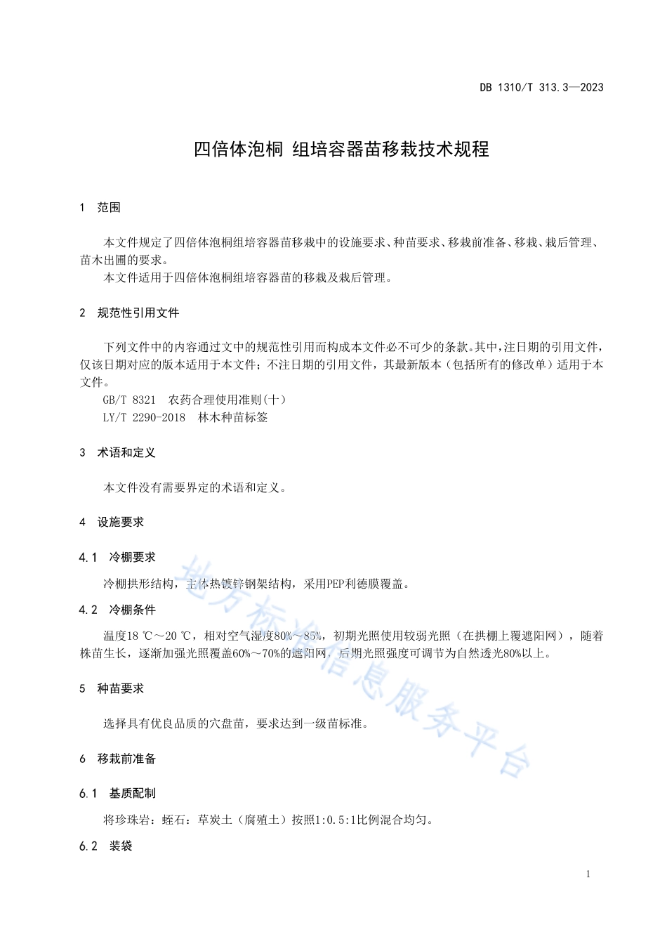 DB1310_T 313.3-2023四倍体泡桐 组培容器苗移栽技术规程.pdf_第3页