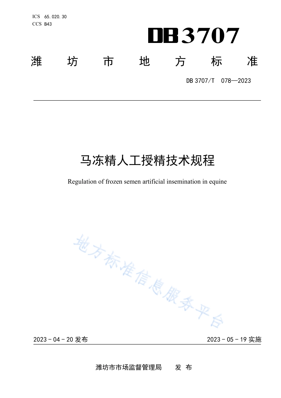 DB3707_T 078—2023马冻精人工授精技术规程.pdf_第1页