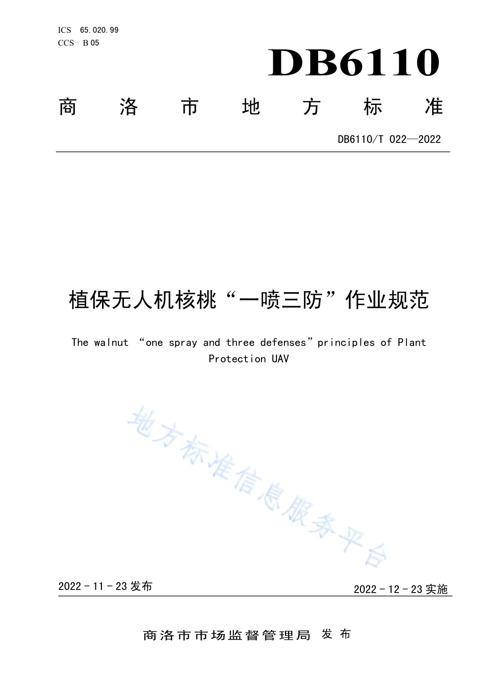 DB6110_T 022-2022植保无人机核桃“一喷三防”作业规范.pdf_第1页