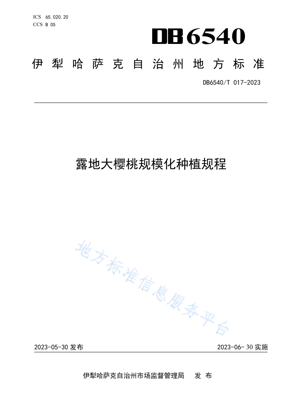 DB6540_T 017-2023露地大樱桃规模化种植规程.pdf_第1页
