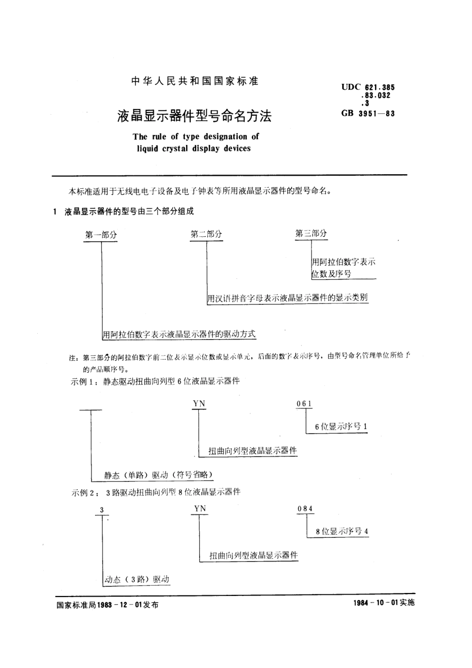 GBT 3951-1983 液晶显示器件型号命名方法.pdf_第1页