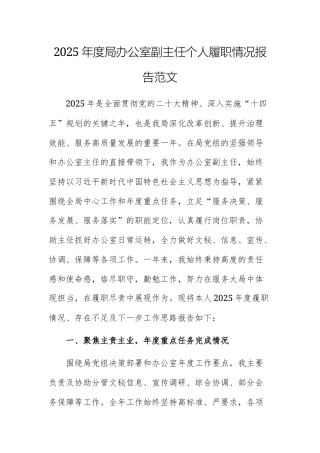 2025年度局办公室副主任个人履职情况报告范文.docx