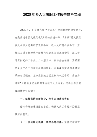 2025年乡人大履职工作报告参考文稿.docx