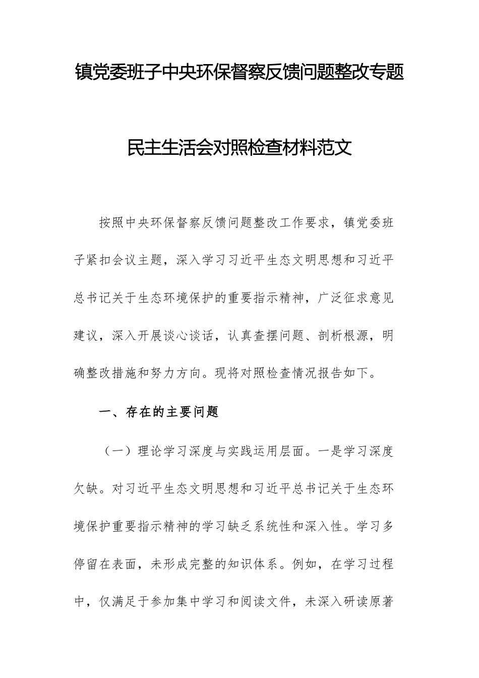 2025年领导班子中央环保督察反馈问题整改专题民主生活会对照检查材料范文.docx_第1页