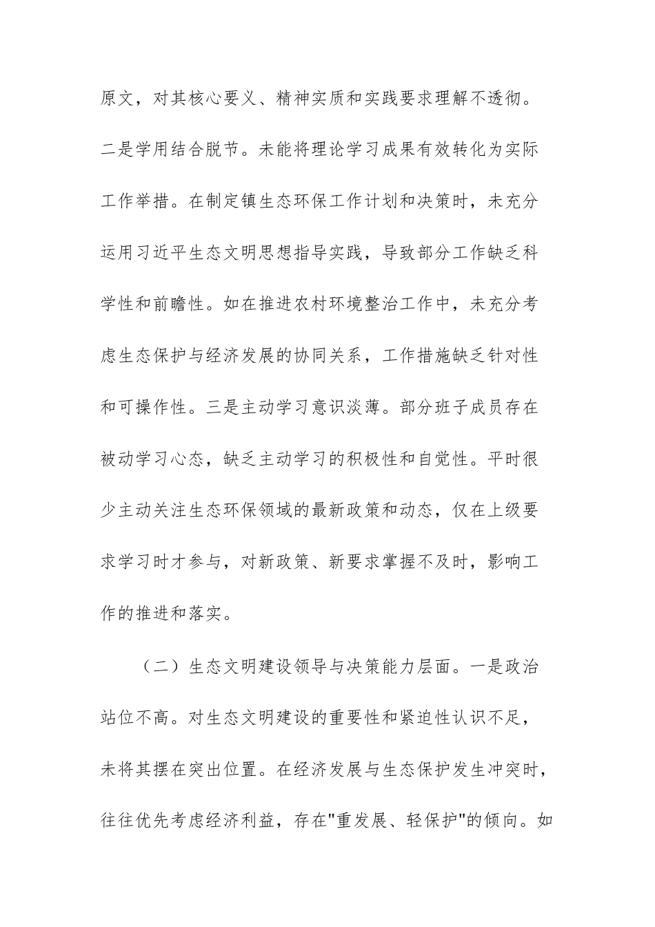 2025年领导班子中央环保督察反馈问题整改专题民主生活会对照检查材料范文.docx_第2页