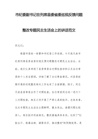 2025年领导干部在列席上级巡视反馈问题整改专题民主生活会上的讲话范文.docx
