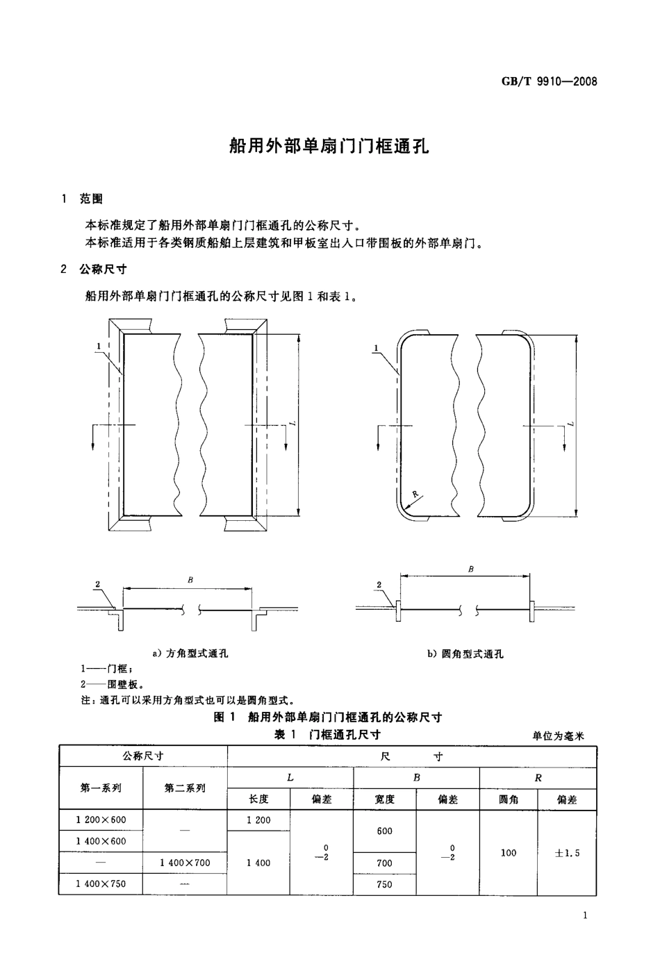GBT 9910-2008 船用外部单扇门门框通孔.pdf_第3页