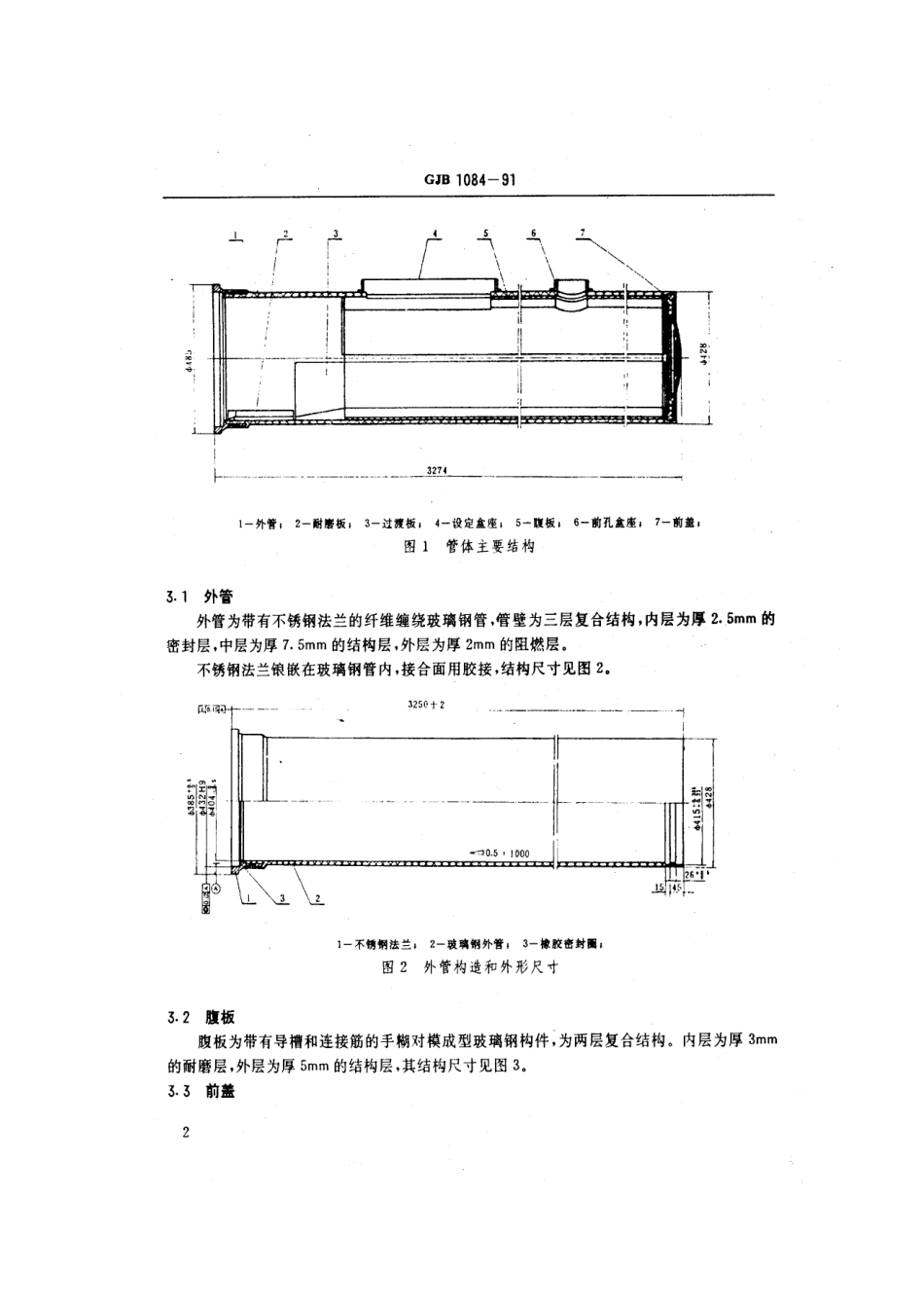 GJB 1084-1991 7424鱼雷发射装置玻璃纤维增强塑料(玻璃钢)管体.pdf_第3页